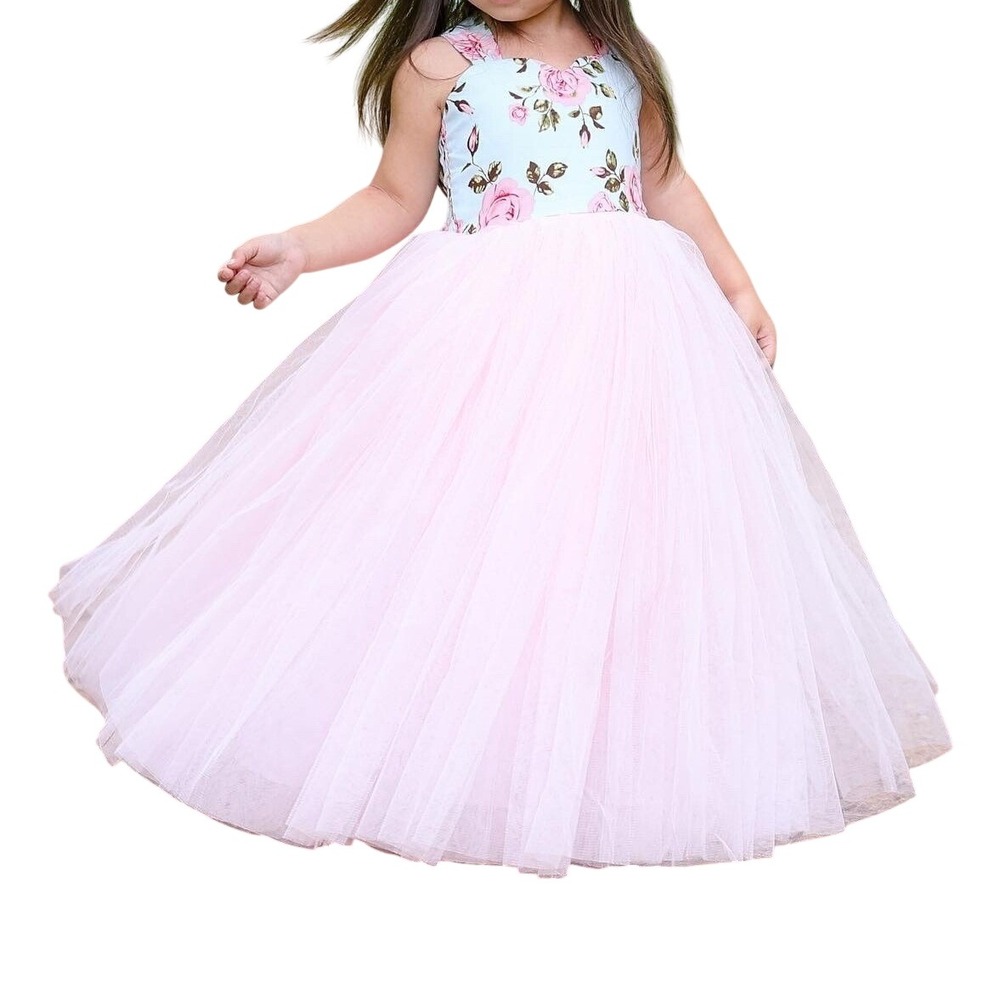 Dollcake 3 Cake Smash Floral Pink Tulle Maxi Gown Dress Fancy Coquette Birthday